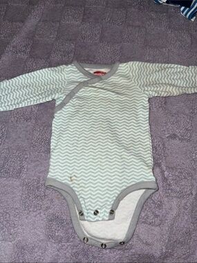 Skip Hop Mint Chevron Long-Sleeve One-Piece Bodysuit with Gray Trim